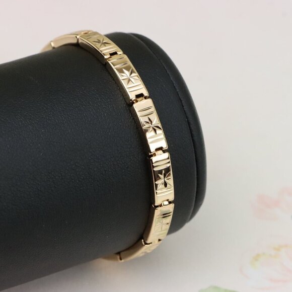 "Rose Gold Bracelet with Star Design in Glossy Linked Segments, XPBL0886 - Picture 1 of 12